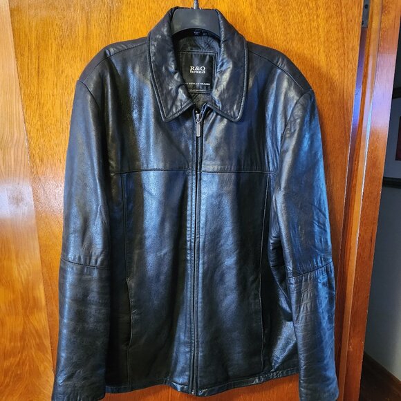 Men's 2XLT R&O By Reilly Olmes Full Zip Black Leather Bomber Jacket/Coat - Picture 2 of 12